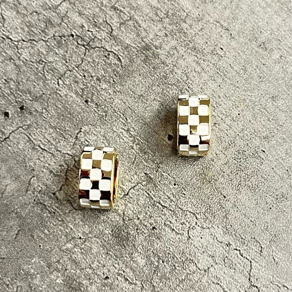 Anthropologie Jewelry - checker thick mini gold hoop earrings grunge
